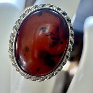 VTG  Fischland Accent Ring 6.25 Baltic Red Amber Germany 835 Fine Silver 4.1g